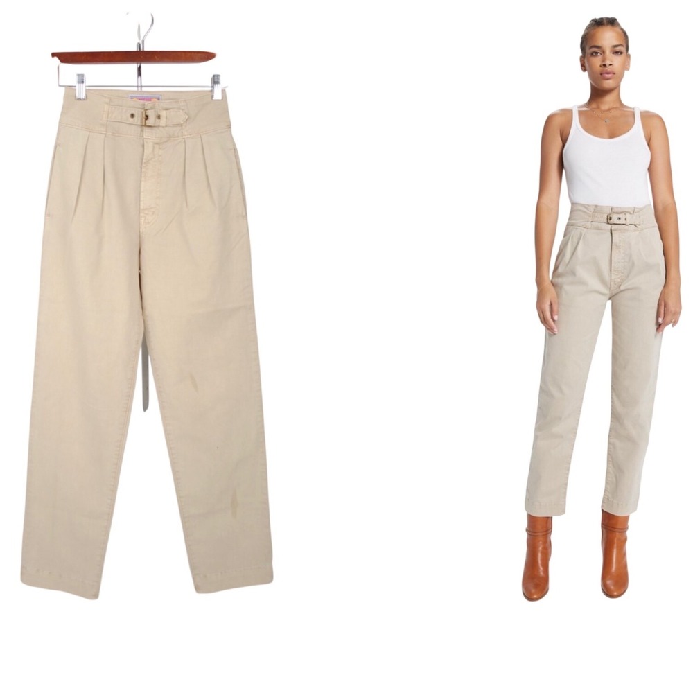MOTHER Snatch Waist Chinos Sand Beige High Rise Rare DOEN esq Paperbag Pants 24